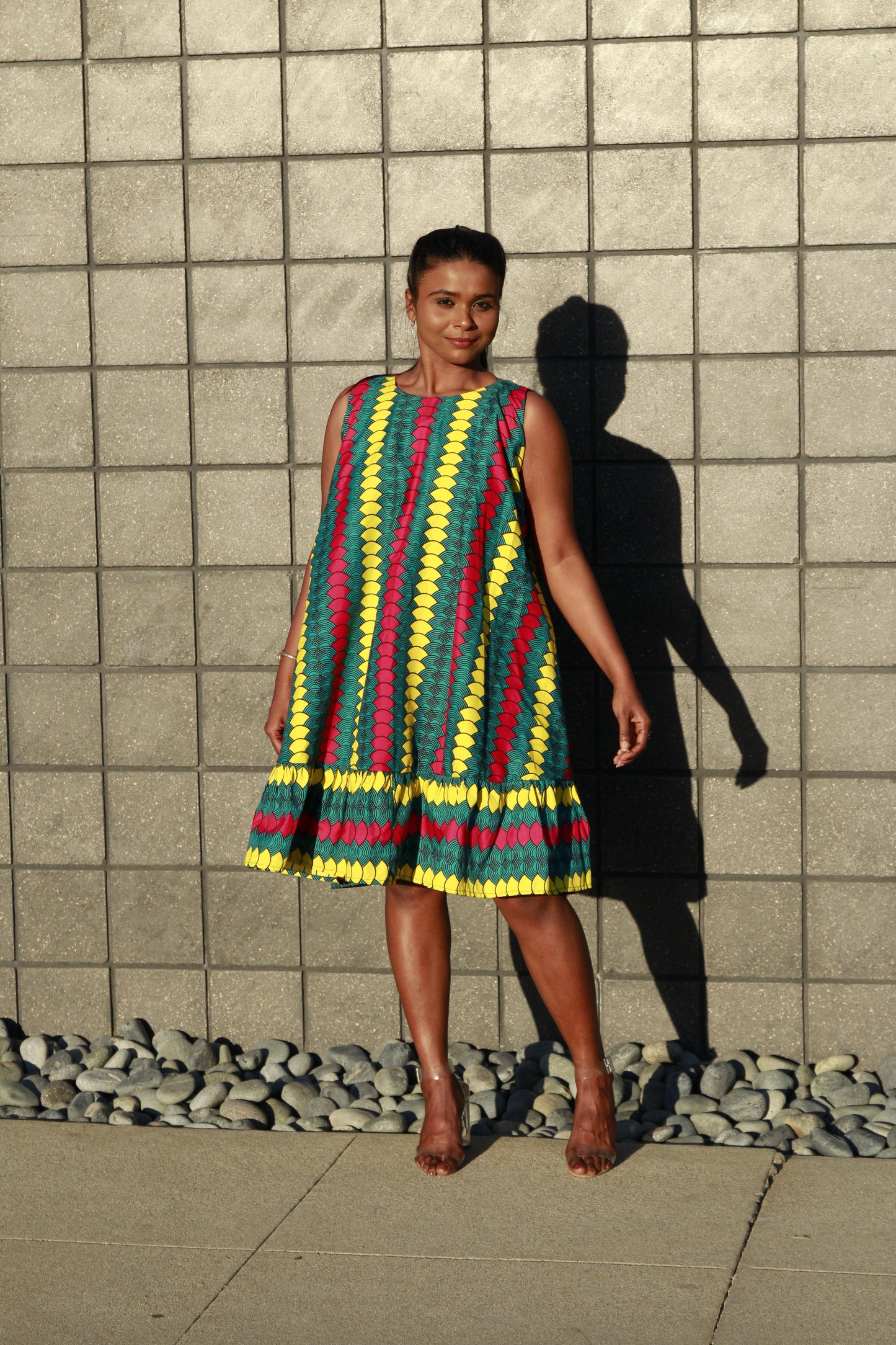 "Chima" is a Nigerian Igbo word meaning "God knows."  Sleeveless loose fit shift dress.  100% cotton.  Available in different prints.